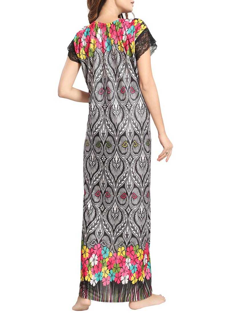 black printed satin gown - 15143344 - Standard Image - 2