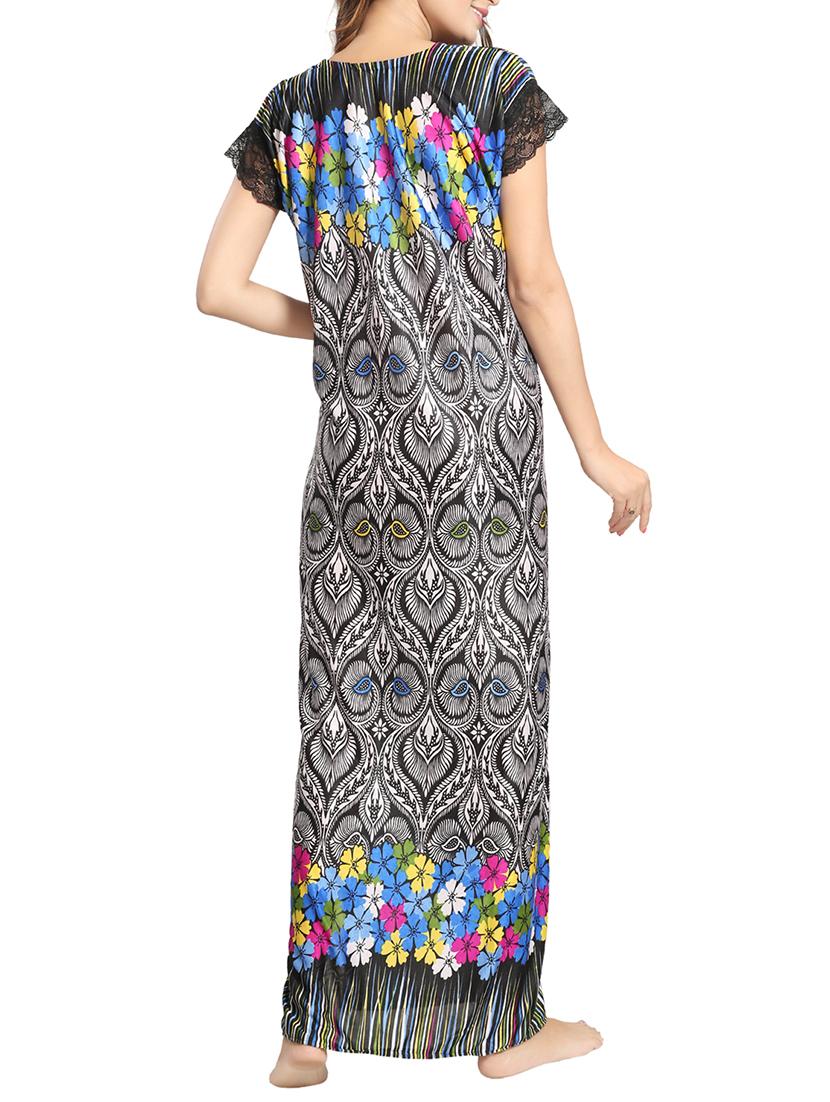 black printed satin gown - 15143347 - Standard Image - 2