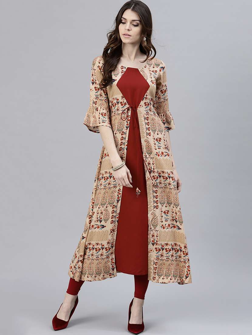 brown rayon layered kurta