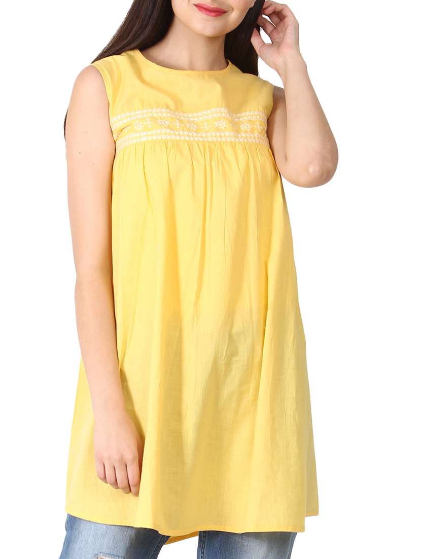 yellow cotton flared kurti