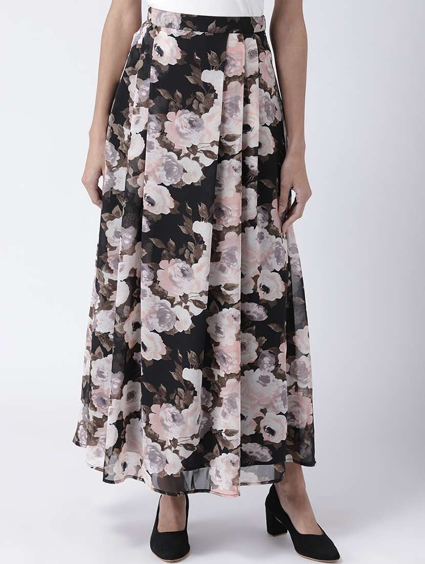 black floral pleated skirt