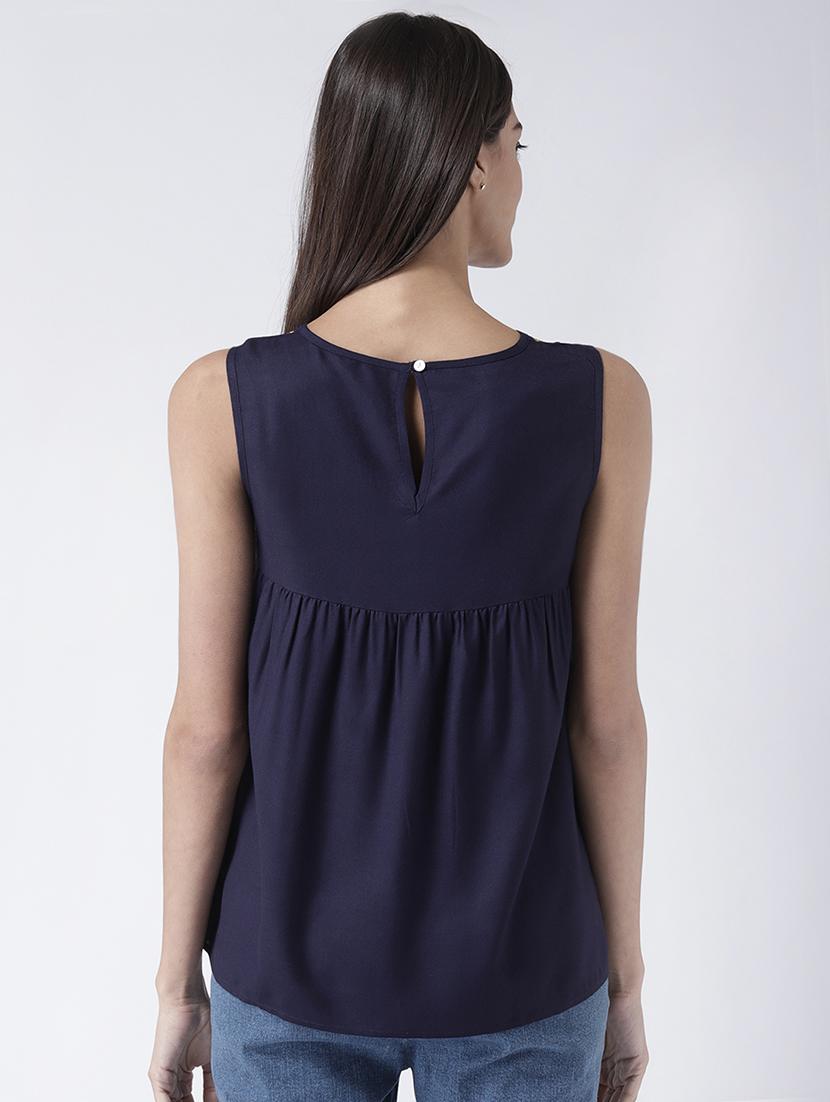 navy blue embroidered rayon top - 15144420 - Standard Image - 2