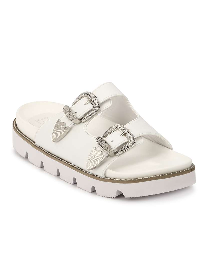 white patent leather slides