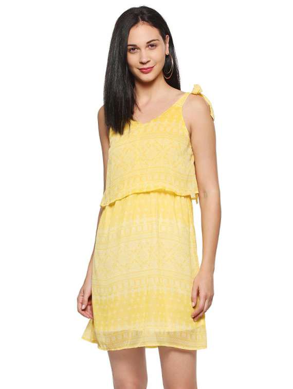 yellow printed layered dress