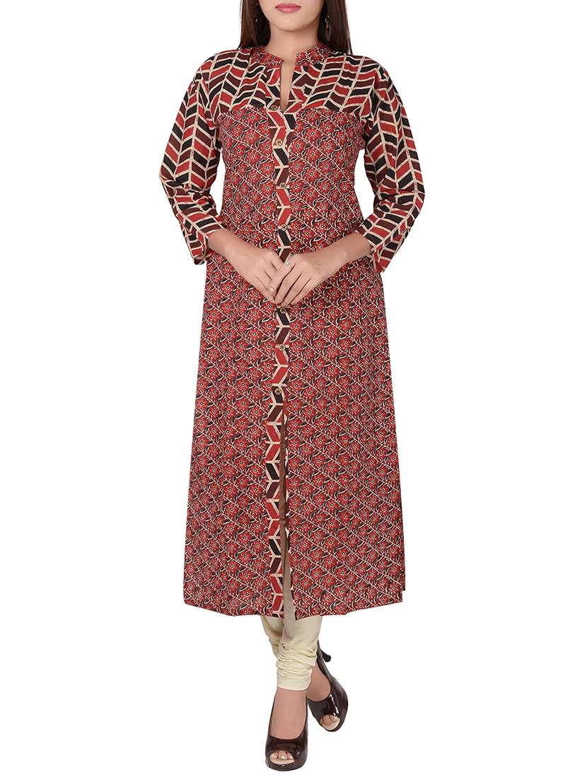 red cotton straight kurta
