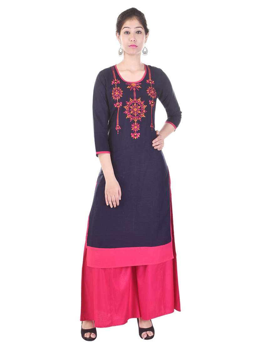 blue cotton kurta palazzo suit