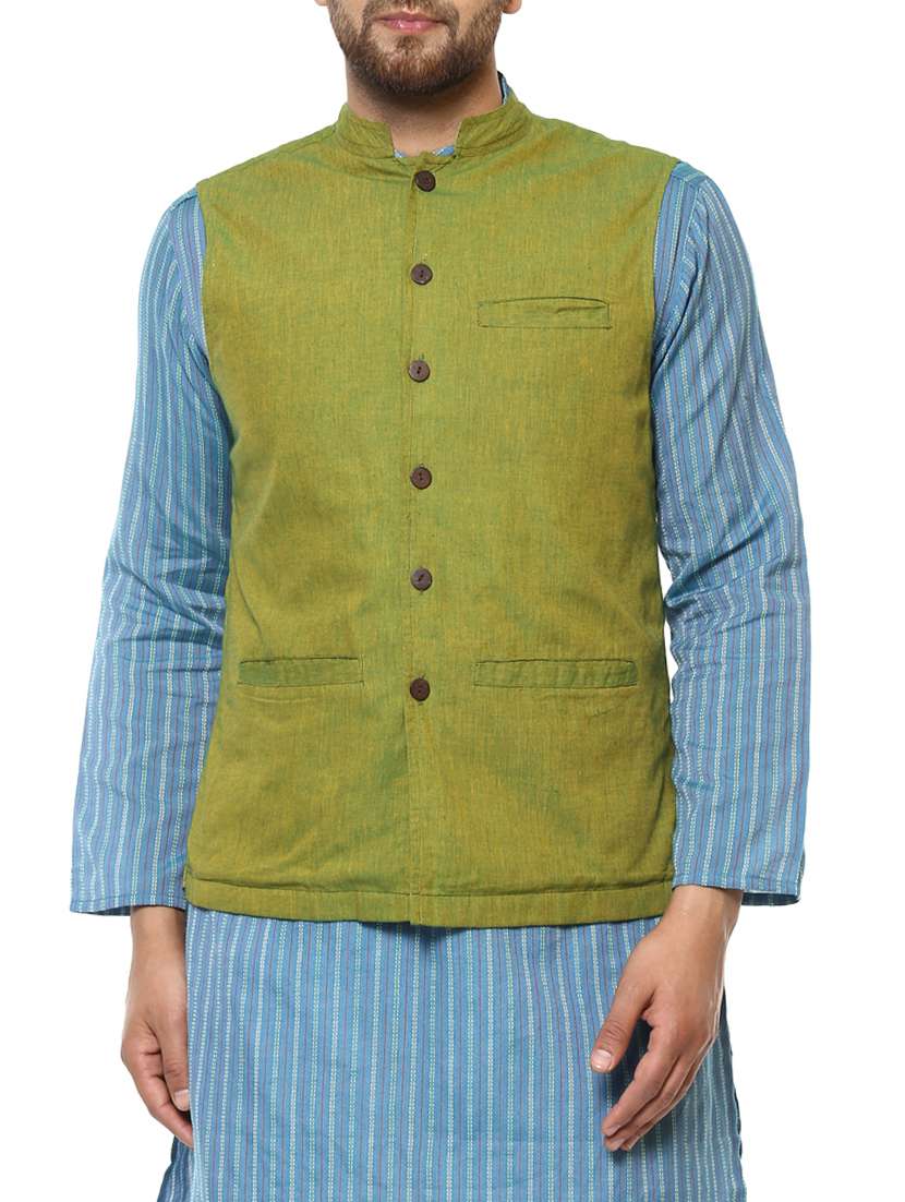 green cotton nehru jacket