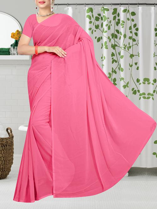 women's solid pink colored saree with blouse - 15155230 - Standard Image - 0