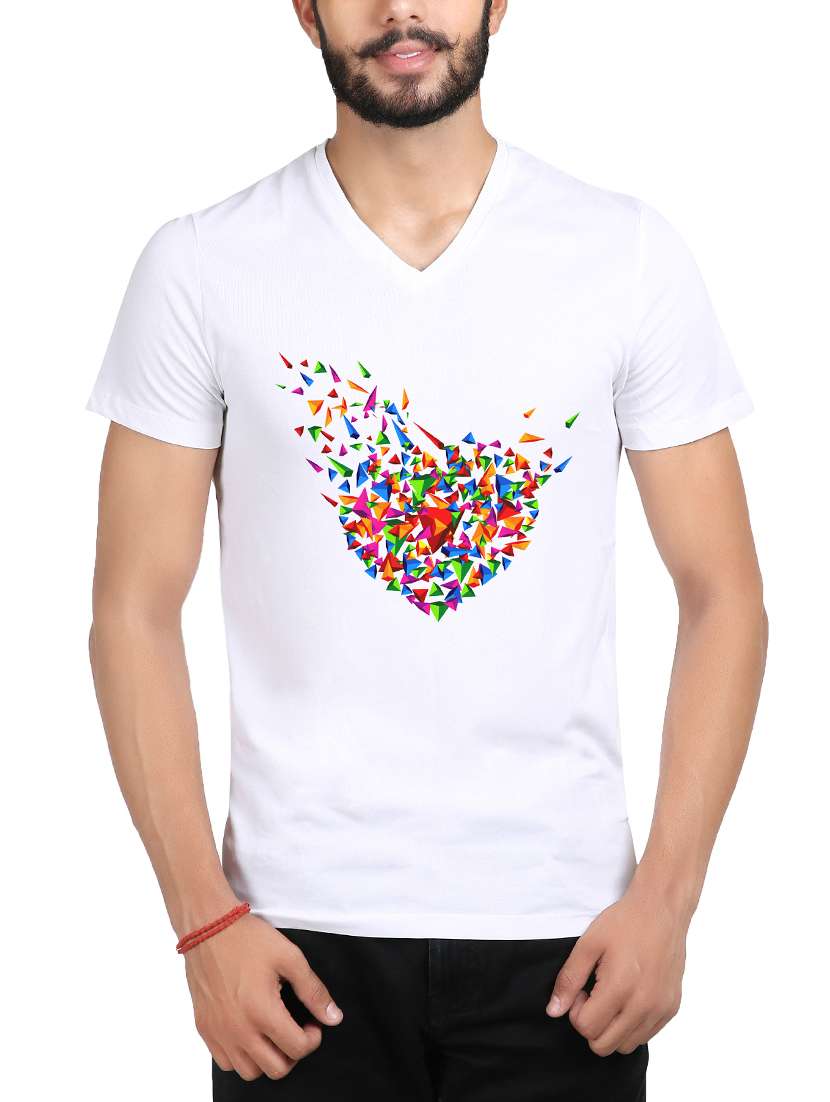 white cotton chest print tshirt