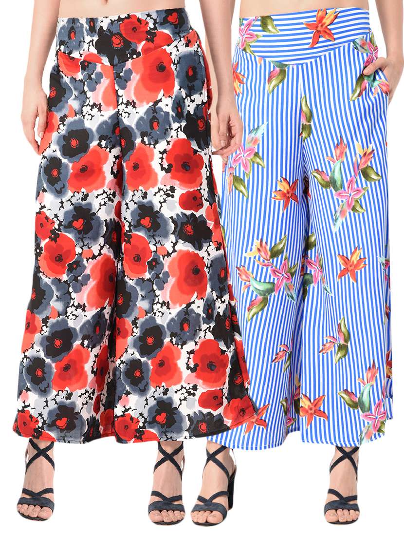 set of 2 multicolored floral crepe palazzo