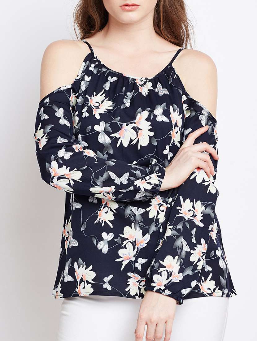cold shoulder floral polyester top