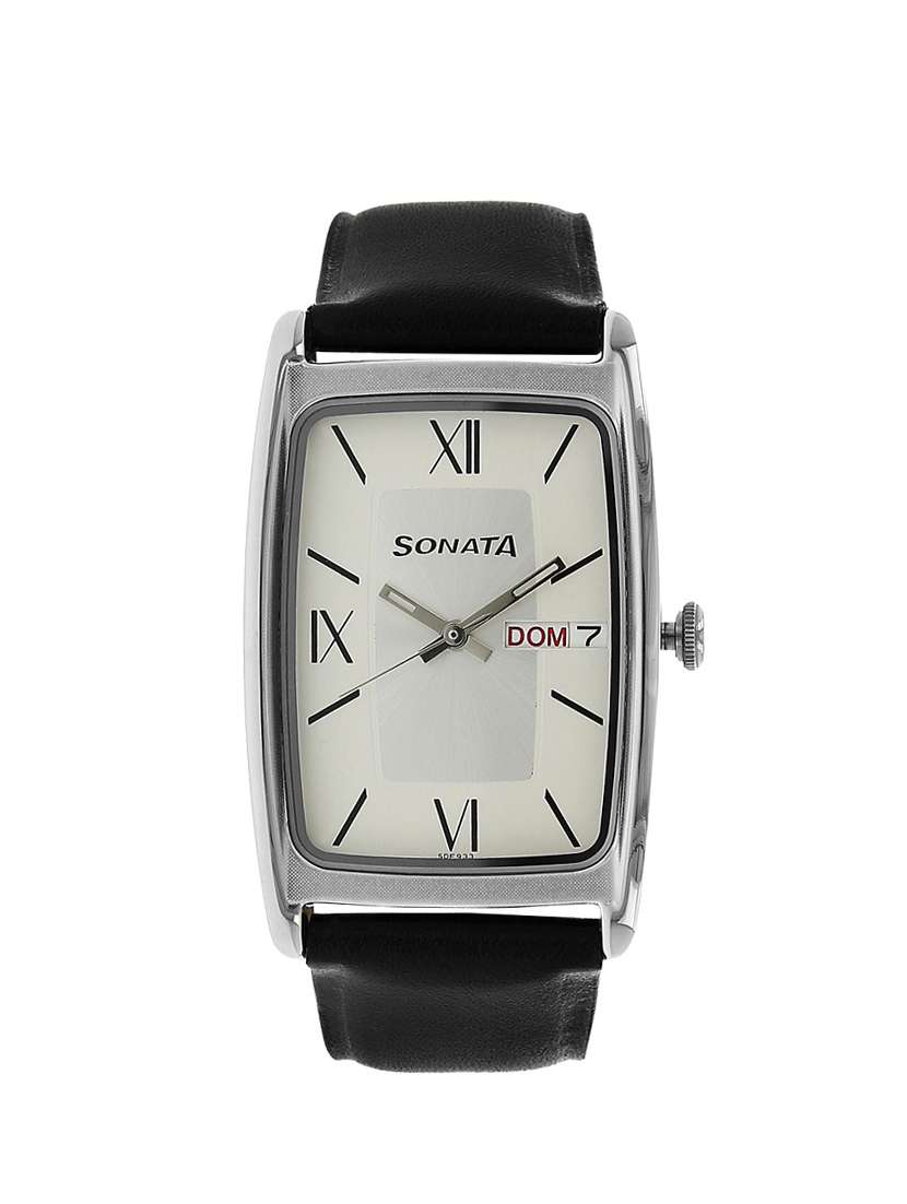 sonata analog bilver dial men's watch - 7122sl01