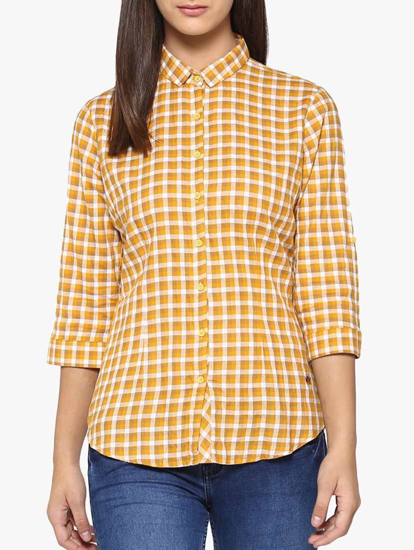 yellow cotton checkered shirt