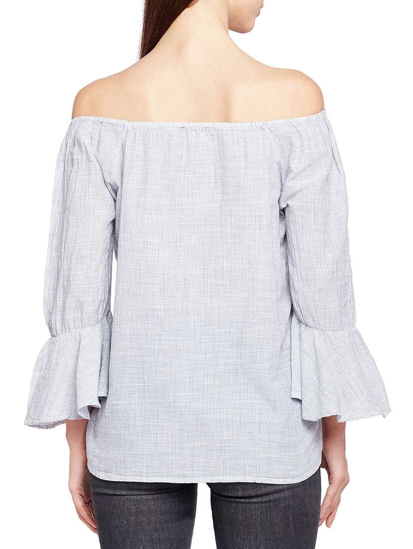 striped off shoulder bell sleeved top - 15165890 -  Standard Image - 2