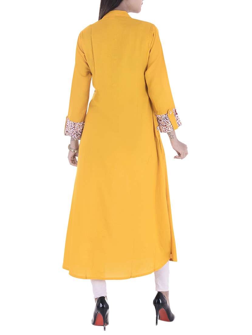 yellow cotton aline kurta - 15166598 - Standard Image - 2