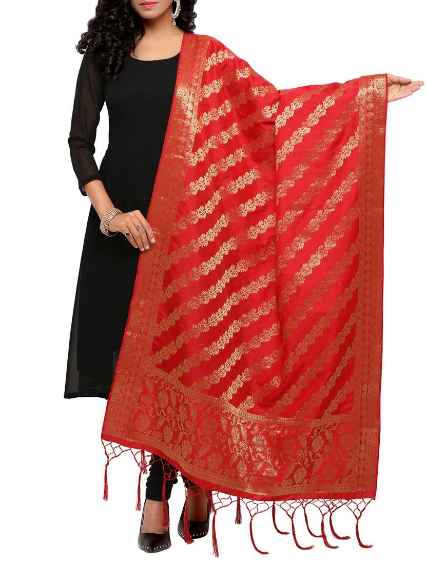 red poly silk banarasi dupatta