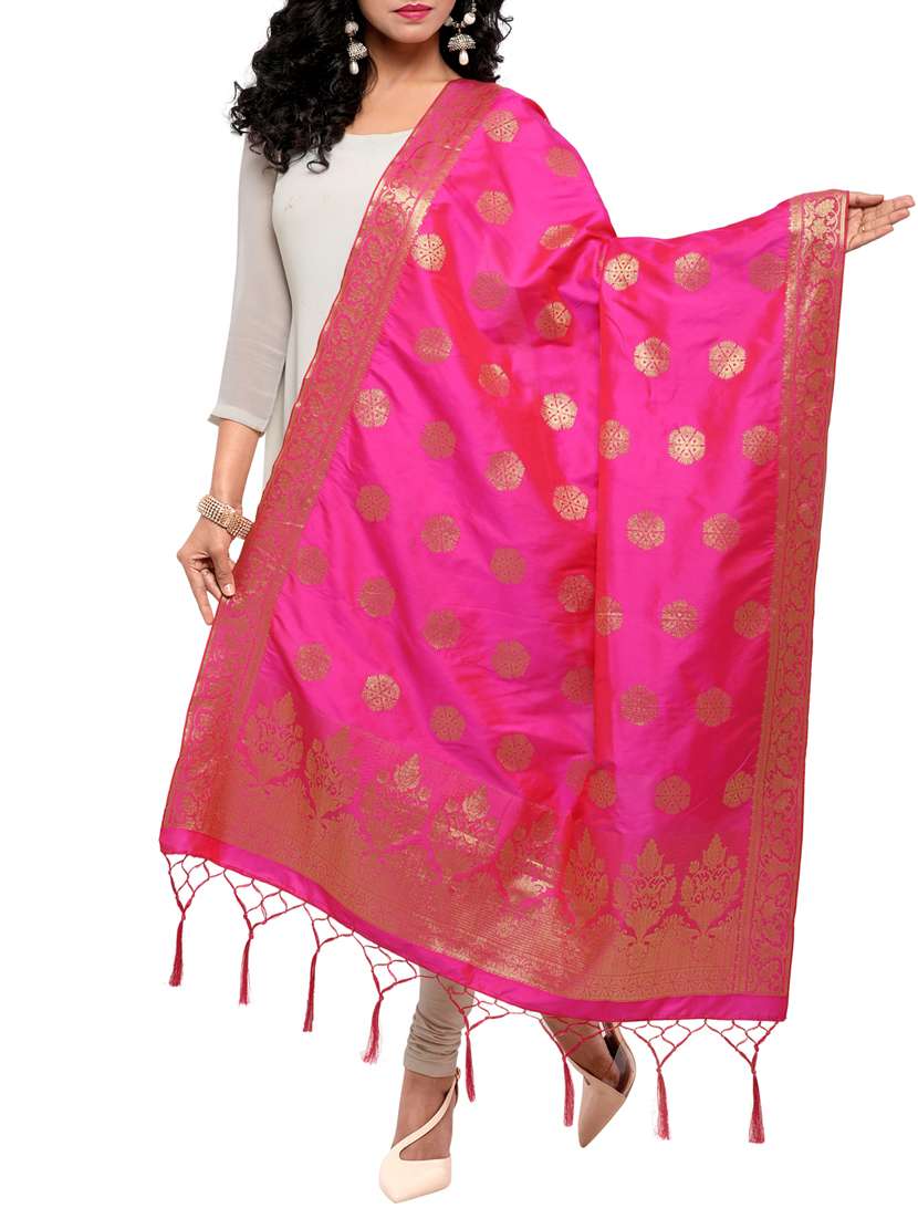 pink poly silk dupatta