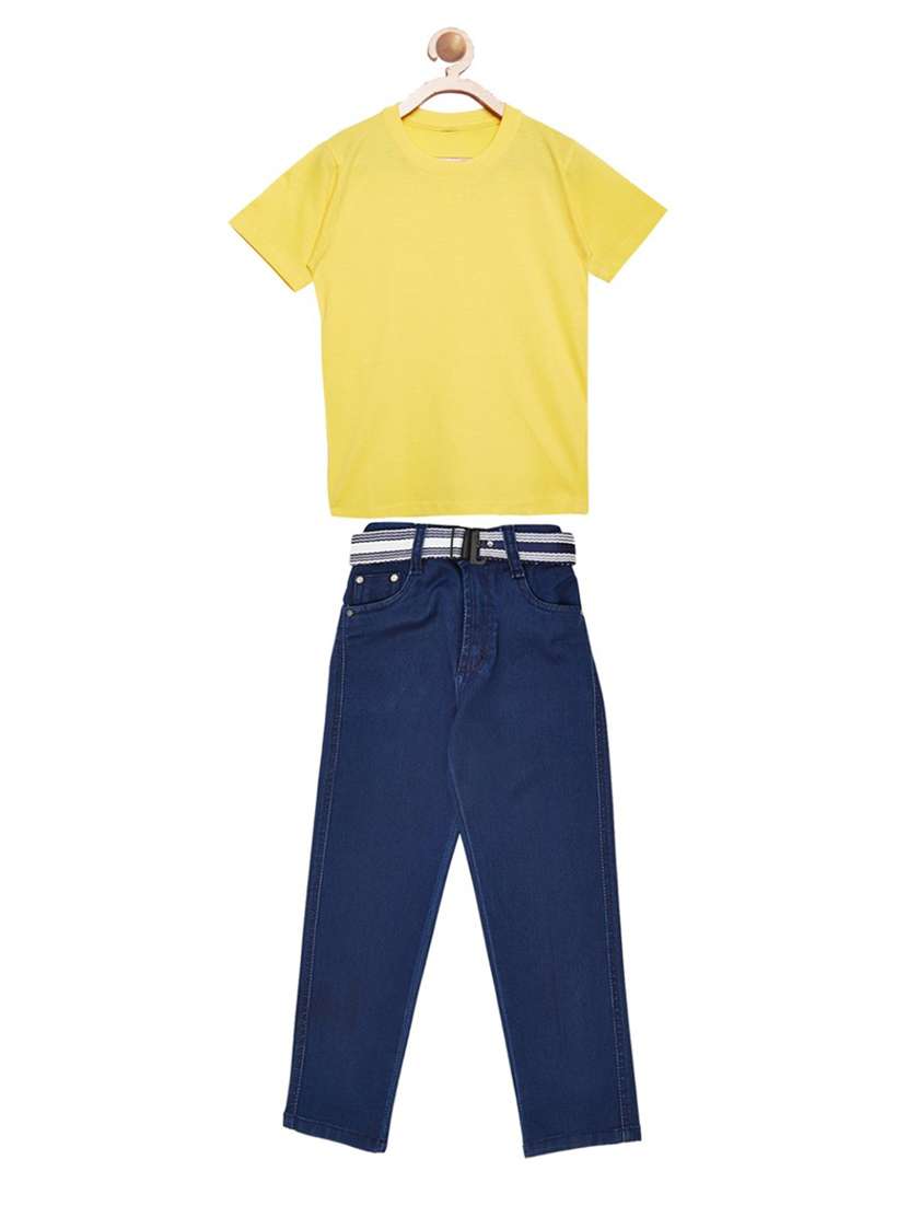 multi colored denim full length set