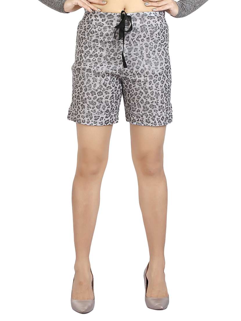 grey printed cotton shorts
