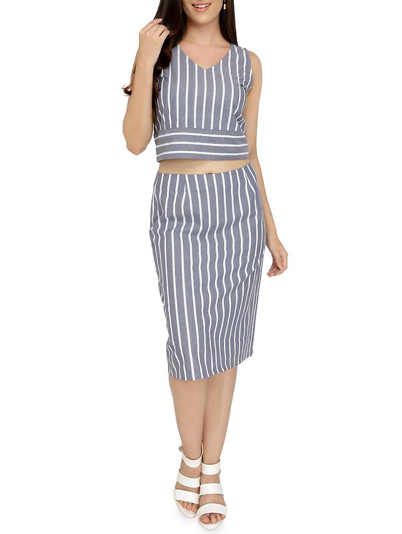 grey striped cotton western wear set