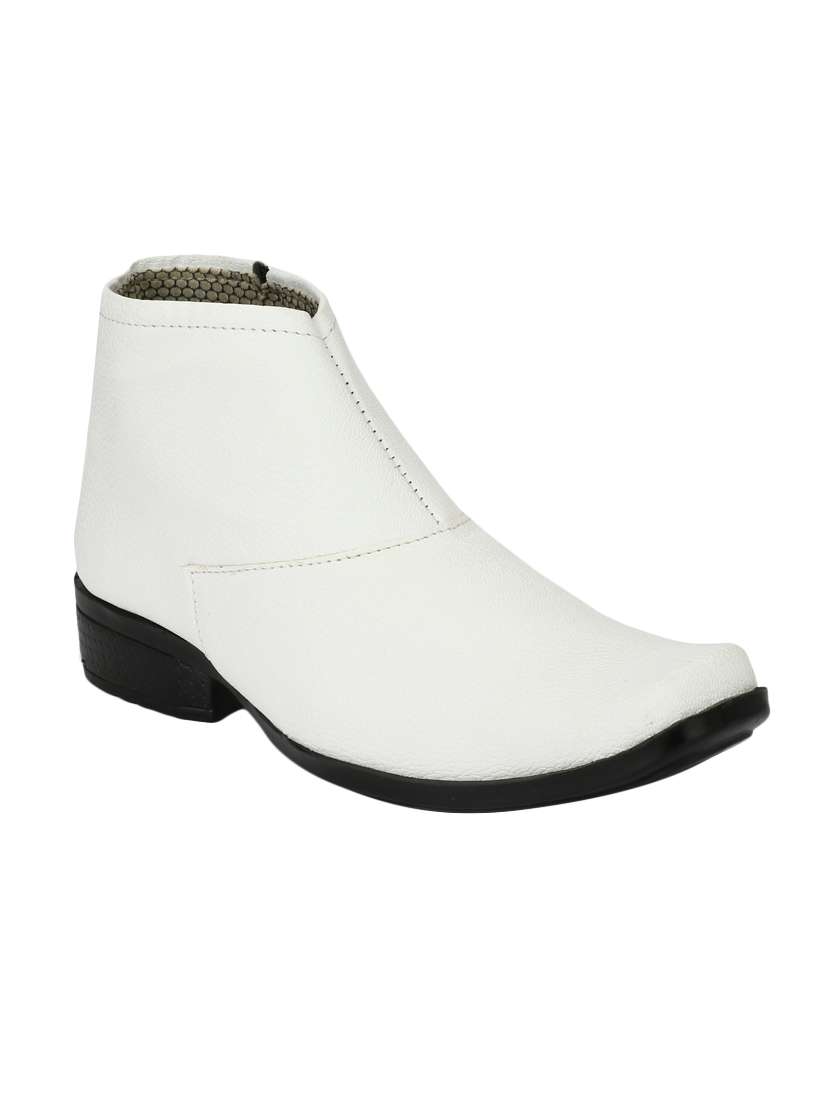 white leather slip on boot