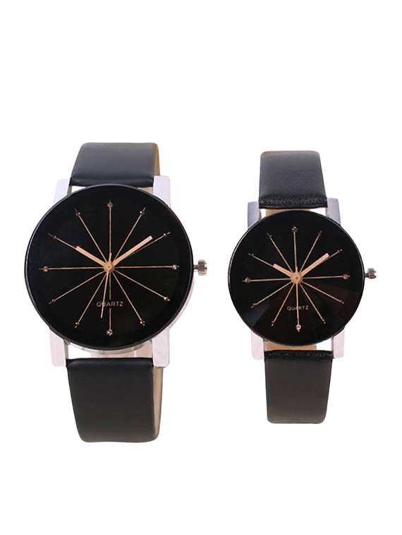 shunya black strap analog couple watches