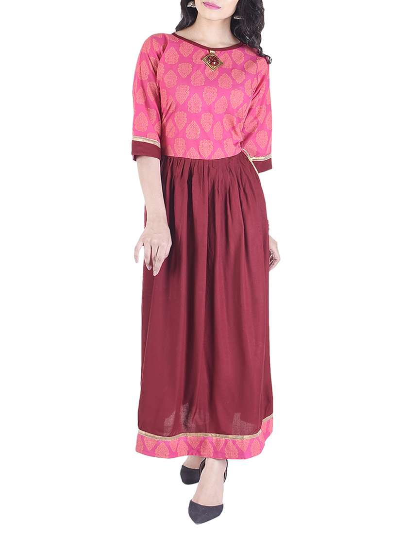 red rayon flared kurta