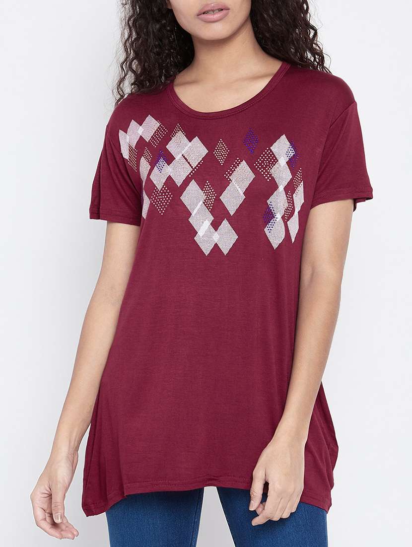 purple hosery geometric printed tee