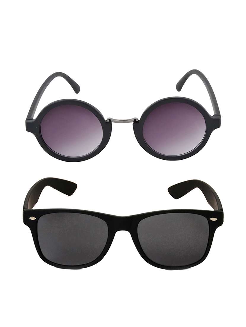 aventus stylish sunglasses combo-black round sunglasses & black wayfarer sunglasses for men women