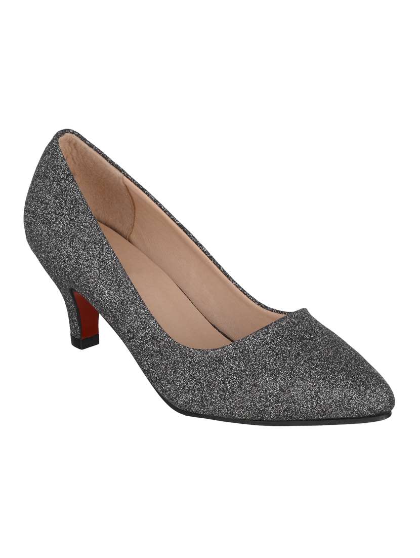 black faux leather slip on pumps