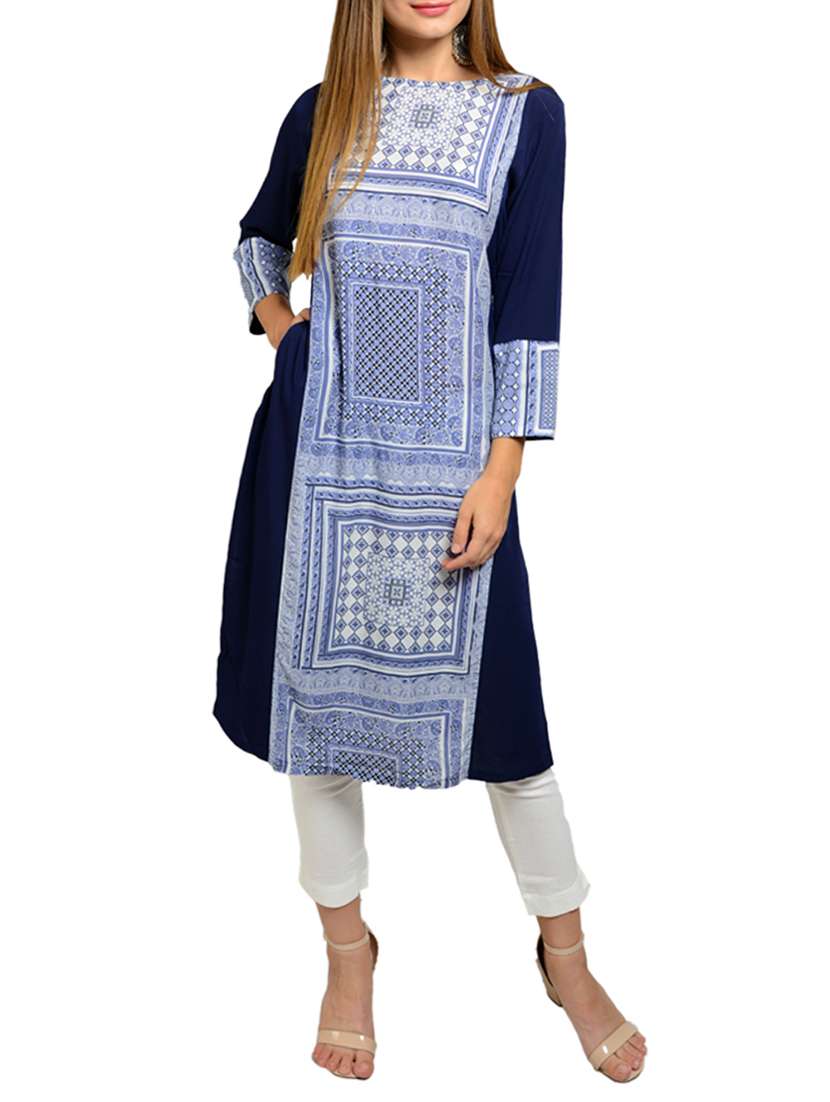blue cotton straight kurta