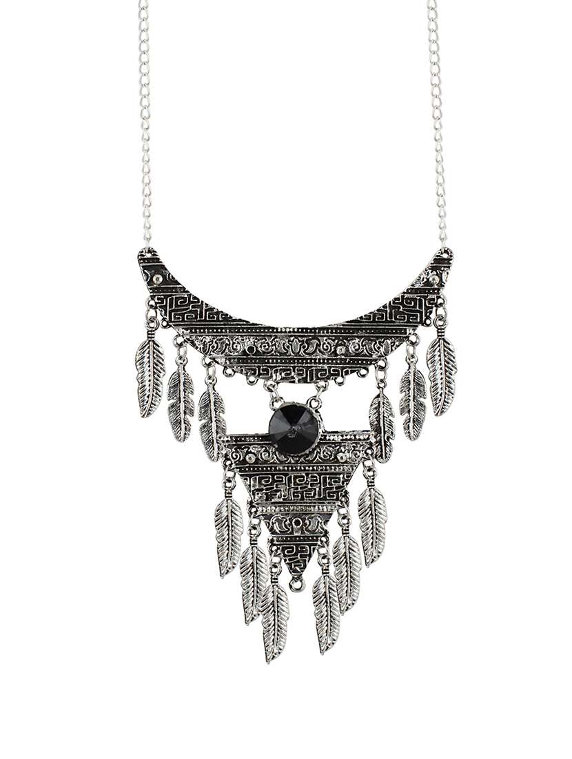 black silver tone tribal necklace