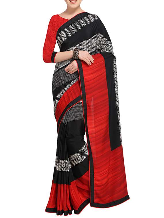 black printed saree with blouse