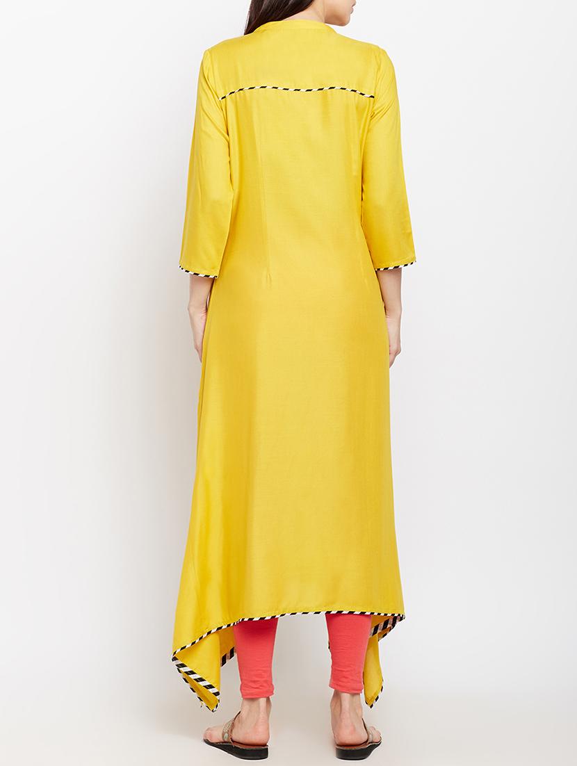 yellow asymmetric kurta - 15189575 - Standard Image - 2