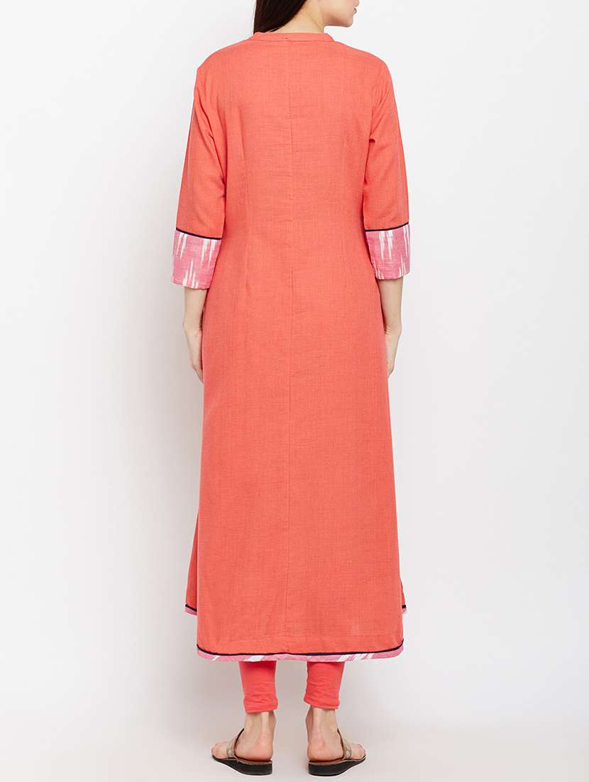 pink cotton aline kurta - 15189577 - Standard Image - 2