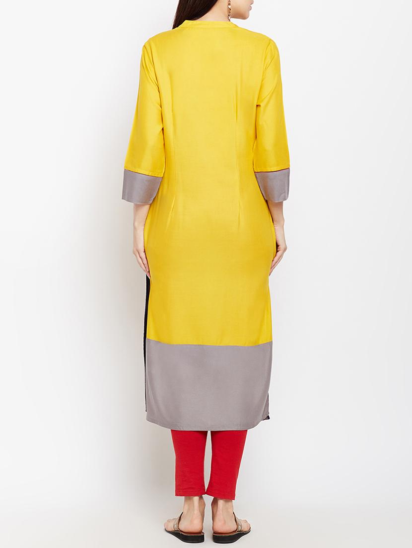 yellow viscose straight kurta - 15189590 - Standard Image - 2