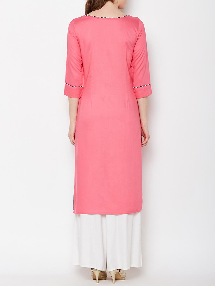 pink rayon straight kurta - 15189597 - Standard Image - 2
