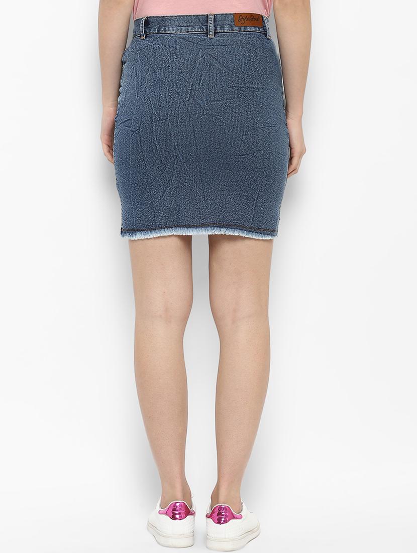 blue denim frayed skirt - 15191788 - Standard Image - 2
