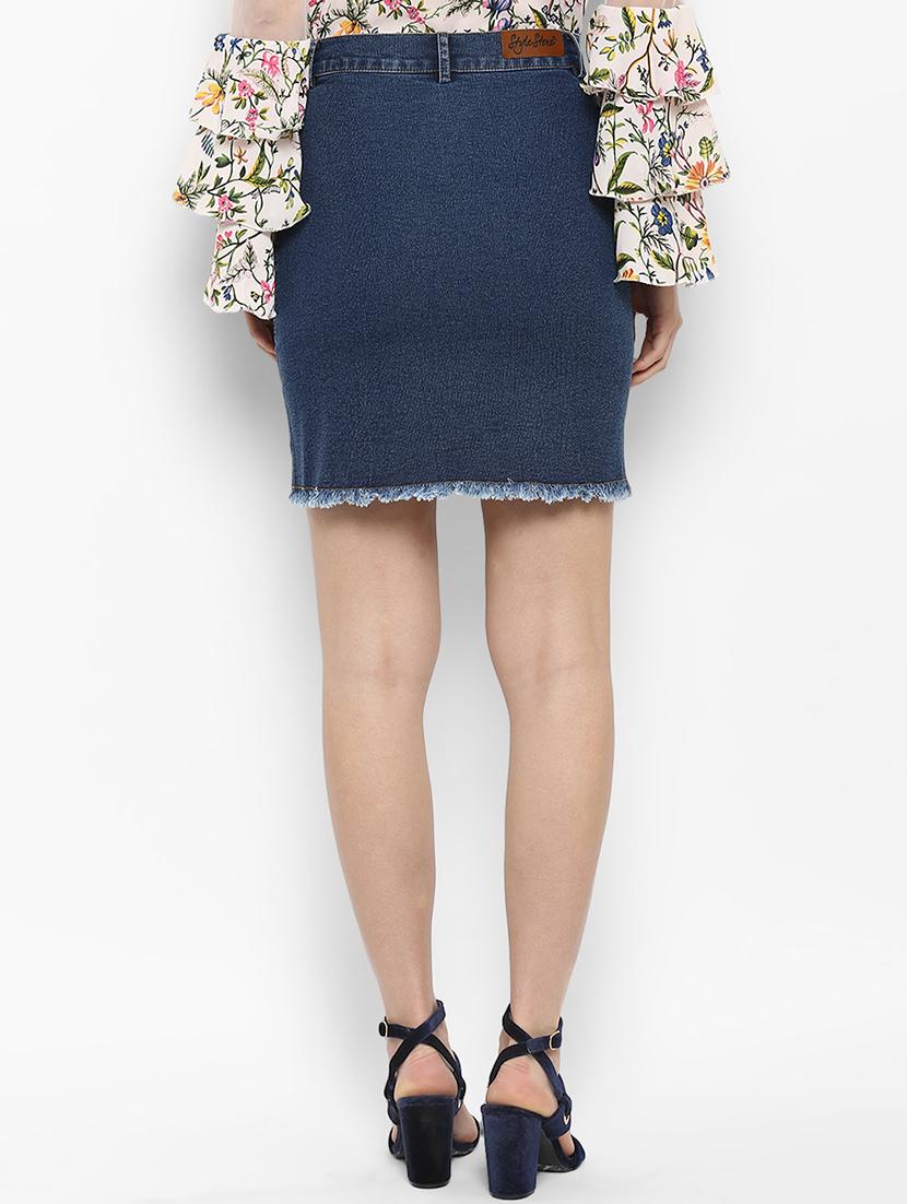 blue denim frayed skirt - 15191789 - Standard Image - 2