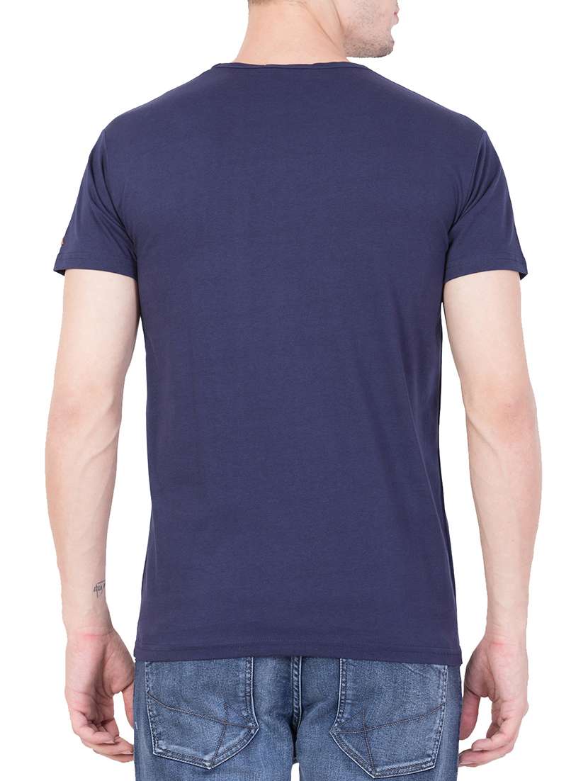 navy blue cotton chest print t-shirt - 15194130 -  Standard Image - 2