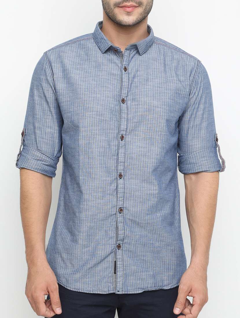 blue striped casual shirt