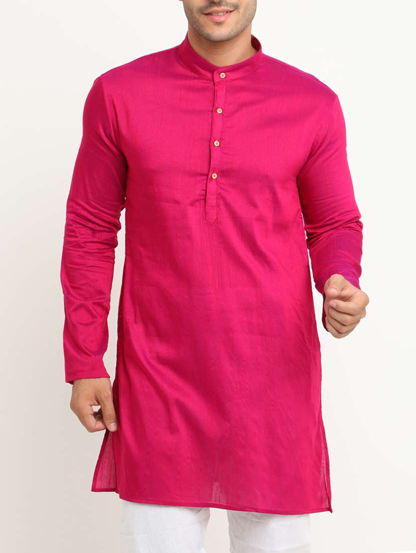 pink silk blend long kurta
