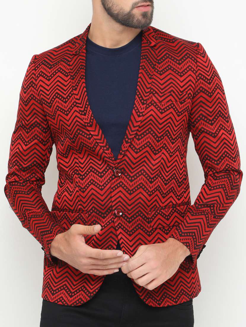 red cotton casual blazer