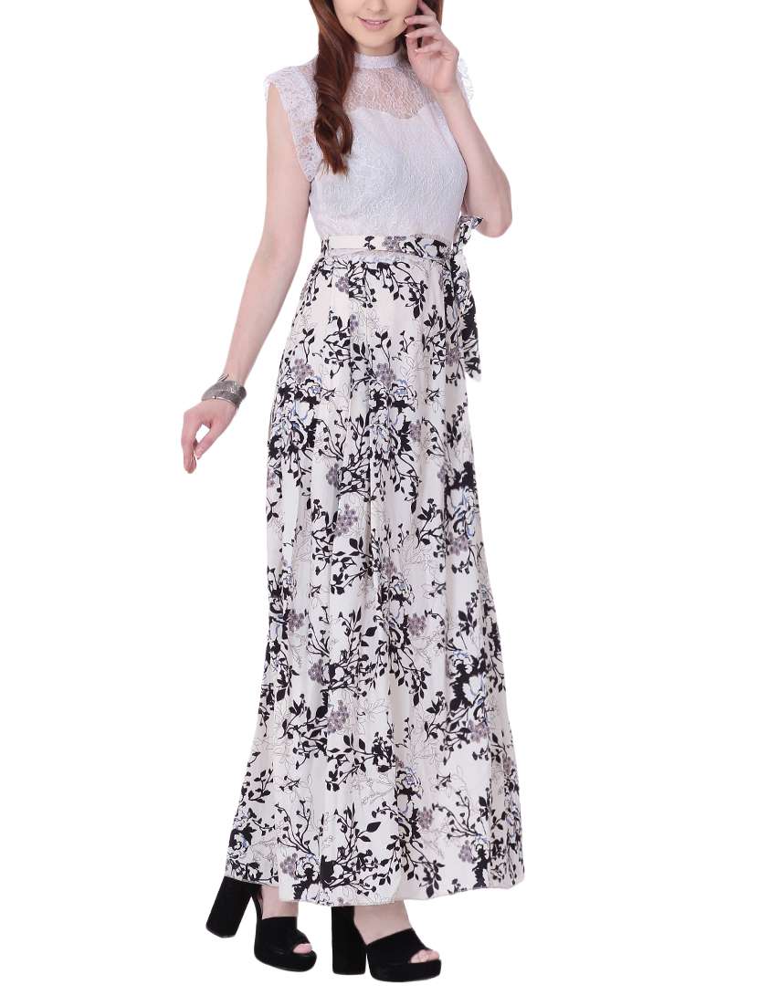 waist tie printed maxi dress