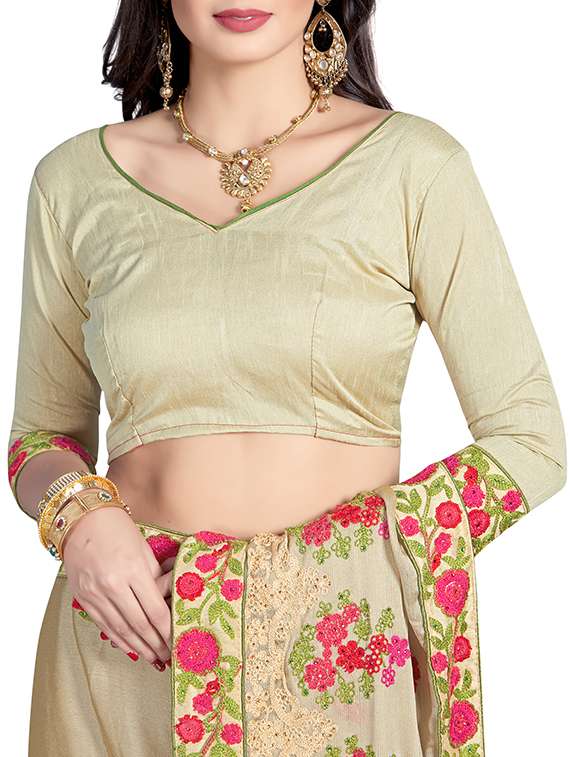 beige chiffon embroidered saree with blouse - 15200140 - Standard Image - 2