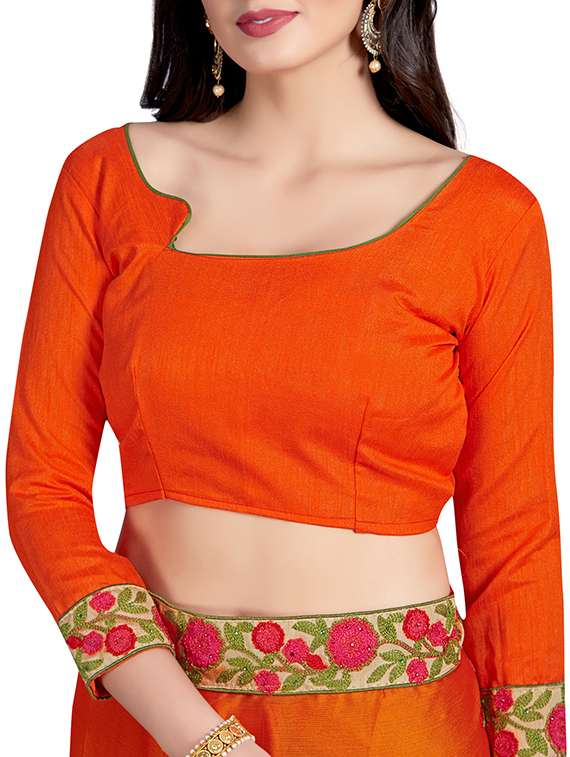 orange chiffon embroidered saree with blouse - 15200145 - Standard Image - 2