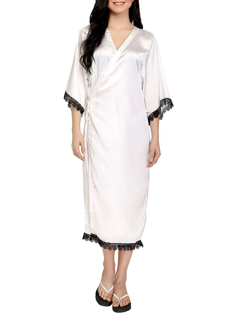 contrast lace detail sleepwear robe 
