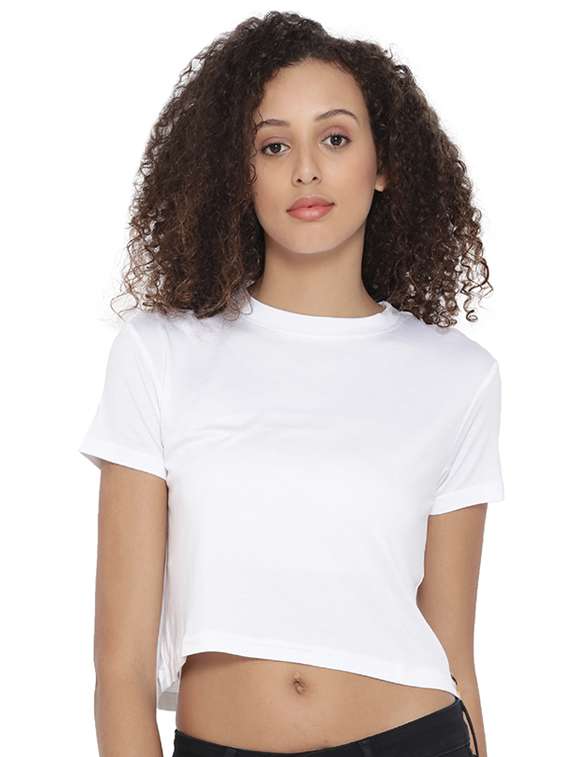 crew neck solid boxy crop tee