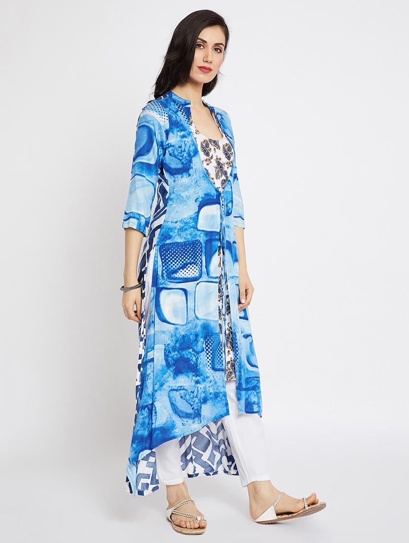 blue rayon layered kurta - 15201845 - Standard Image - 2
