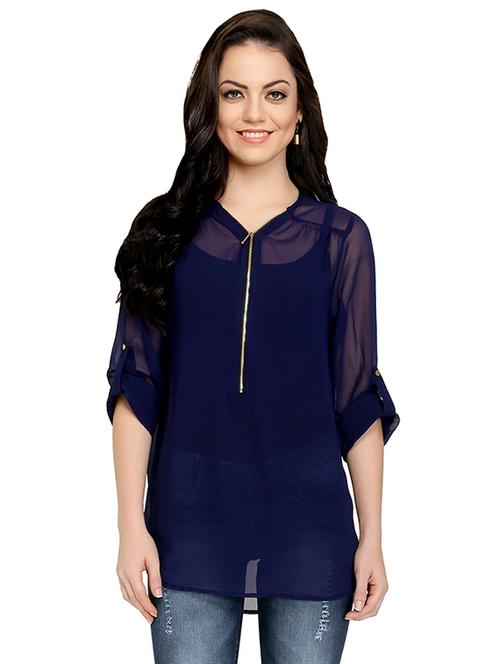 navy blue solid cotton tunic - 15203703 -  Standard Image - 0